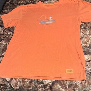 Life Is Good Vibrant Orange Tee hooked fishing